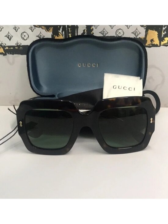 New Authentic Gucci GG1111S 002 Havana Square Sunglasses Green Lenses main image 9